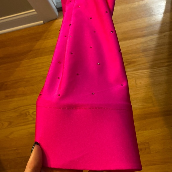 Hot Pink One Shoulder Open Back Sherri Hill Size 0 Prom Dress with Slit + bustle - Picture 10 of 16